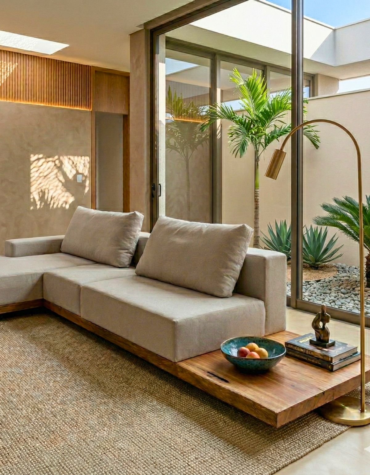 Sofá Escultural com Base em Madeira Maciça Orgânica