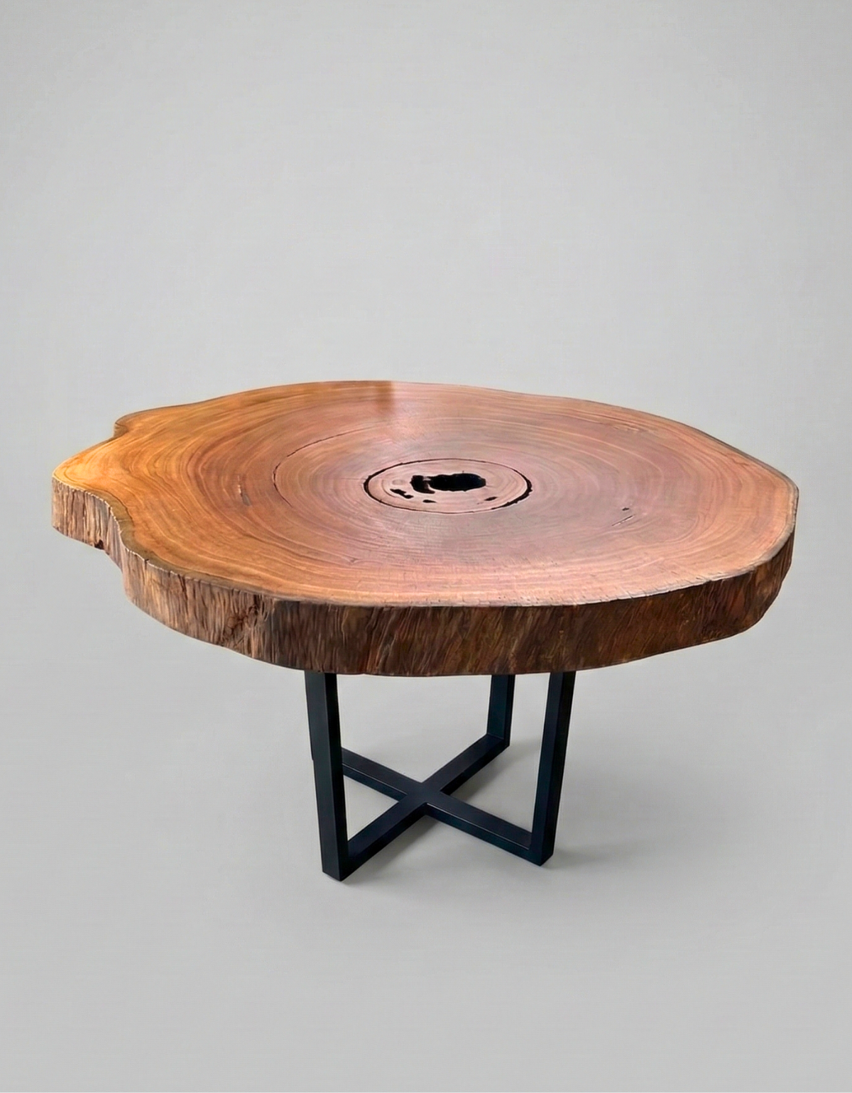 Mesa de Jantar Redonda Orgânica 6 lugares - Tronco de Madeira Maciça