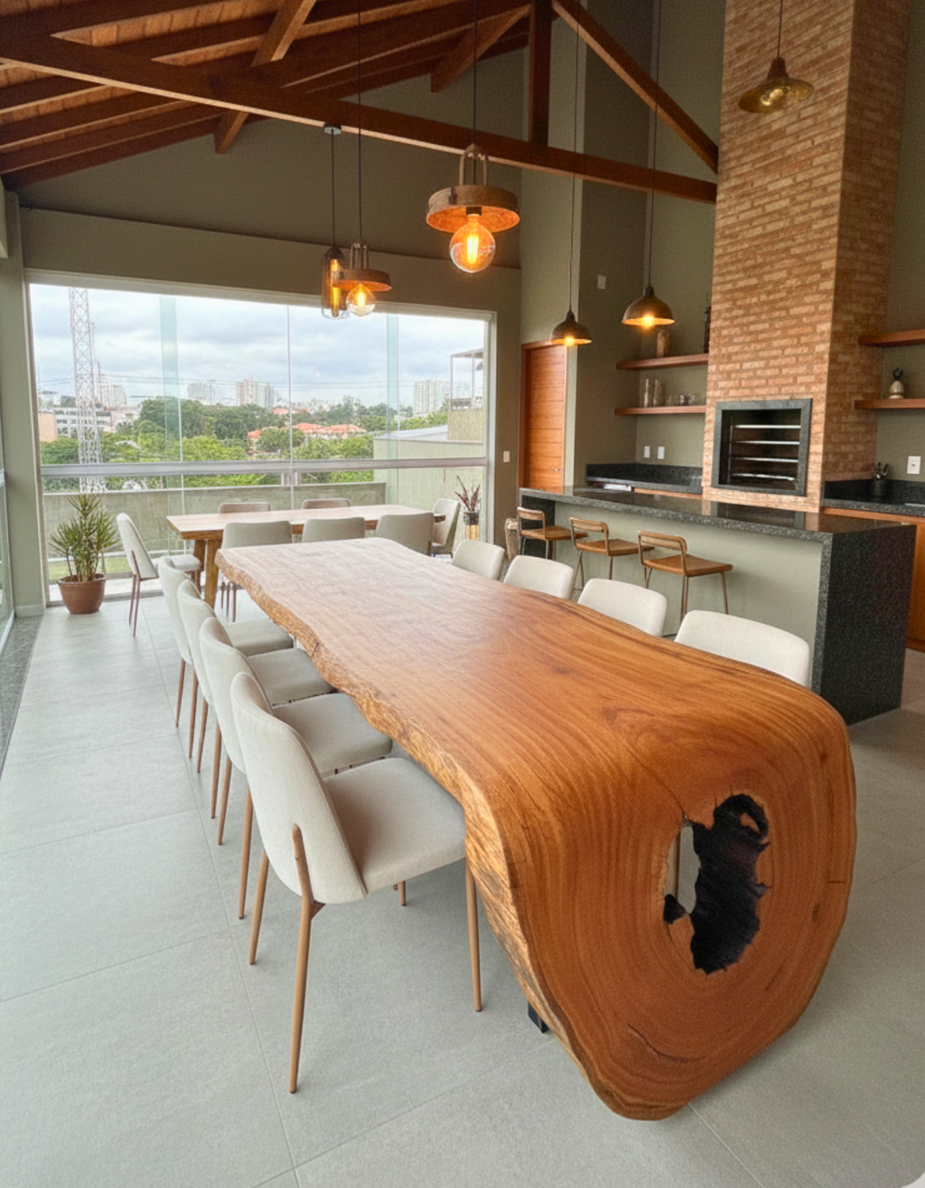 Mesa de Jantar Cascata Pequiá para 8 lugares - Borda Natural Orgânica Casa Garra