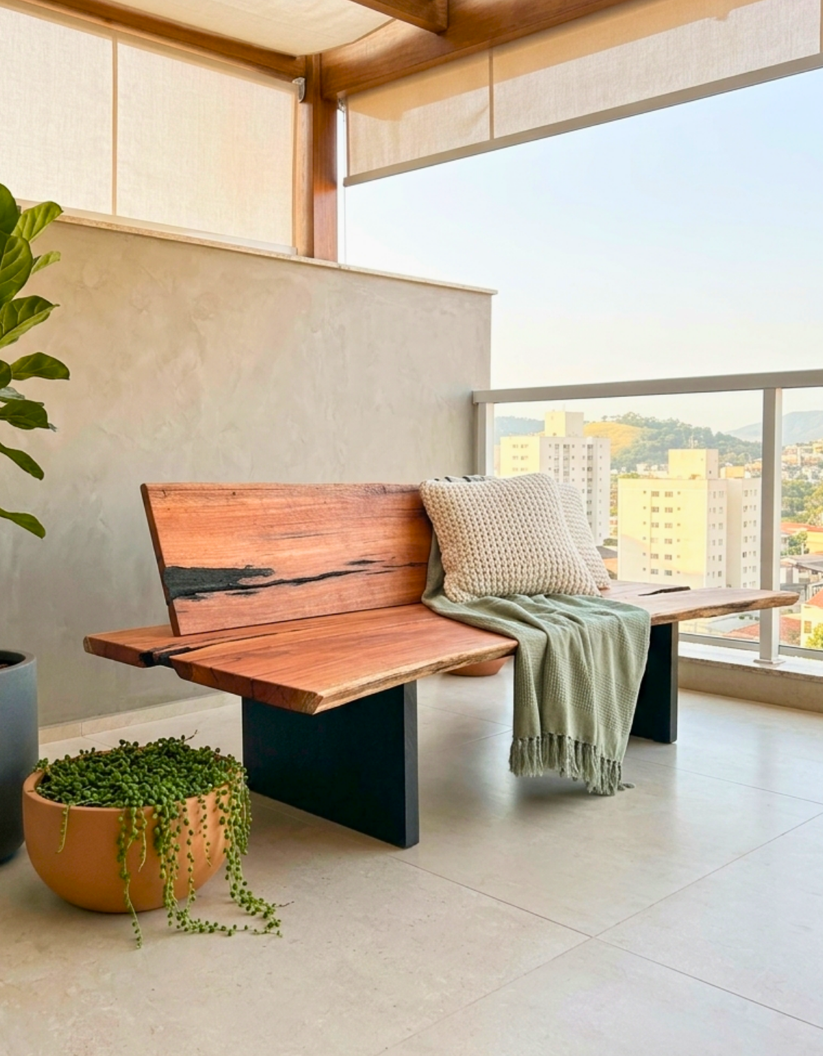 Sofá Escultural com Base em Madeira Maciça Orgânica e Borda Natural