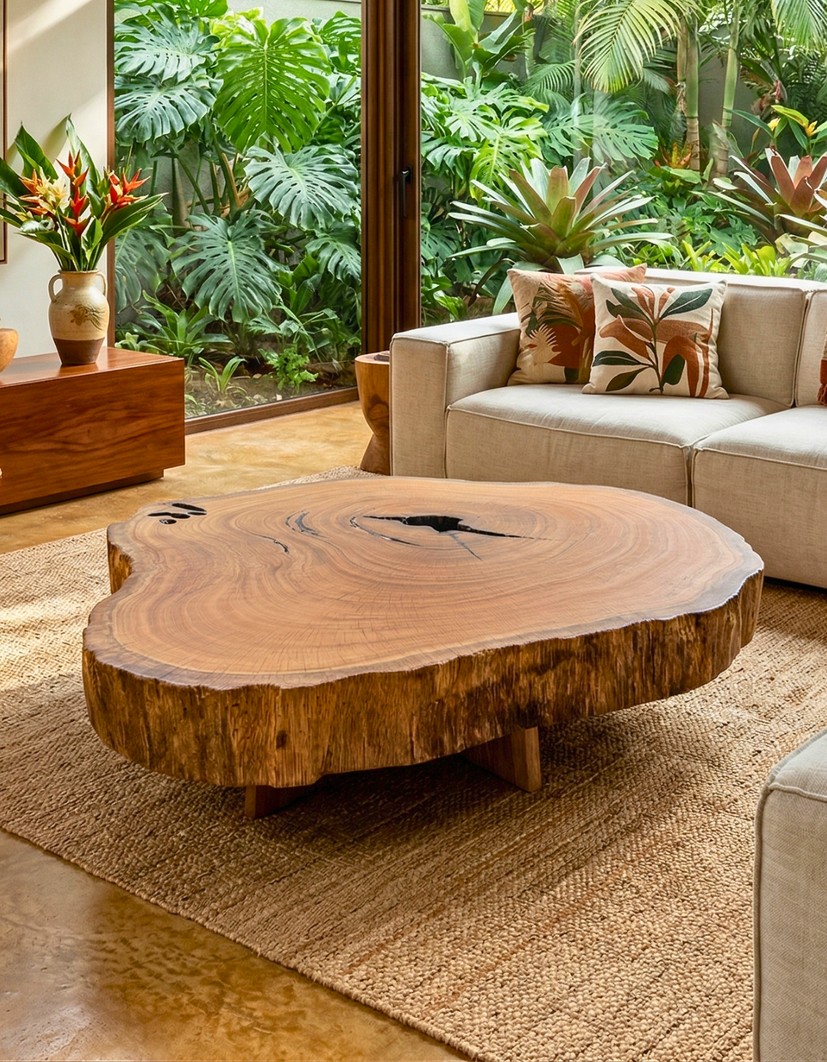 Mesa de Centro Orgânica em Madeira Maciça - Bolacha/tora Pequiá