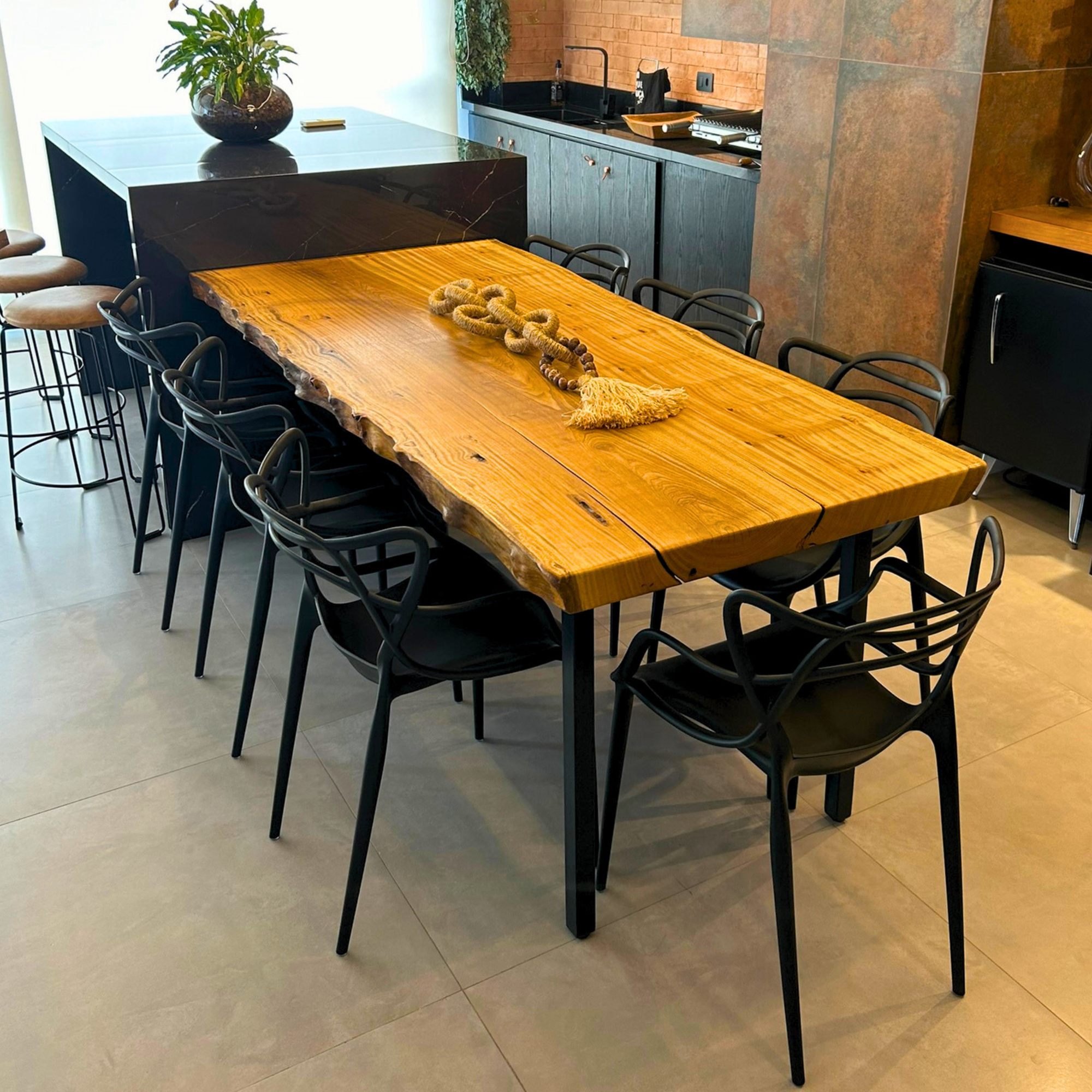Extensão Gourmet em Madeira Maciça para Ilha de Cozinha Integrada - 2,40 x 95cm