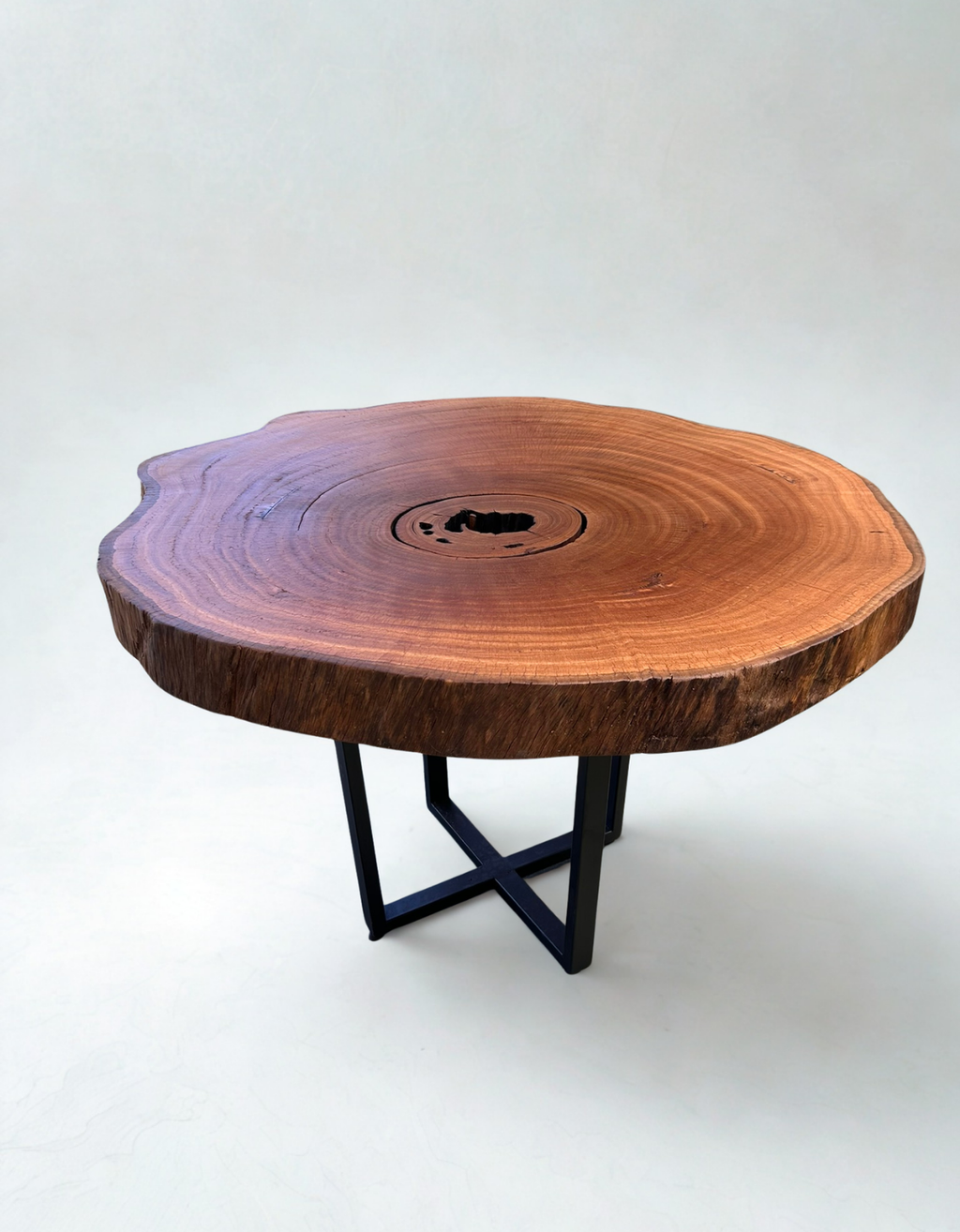 Mesa de Jantar Redonda Orgânica 6 lugares - Tronco de Madeira Maciça