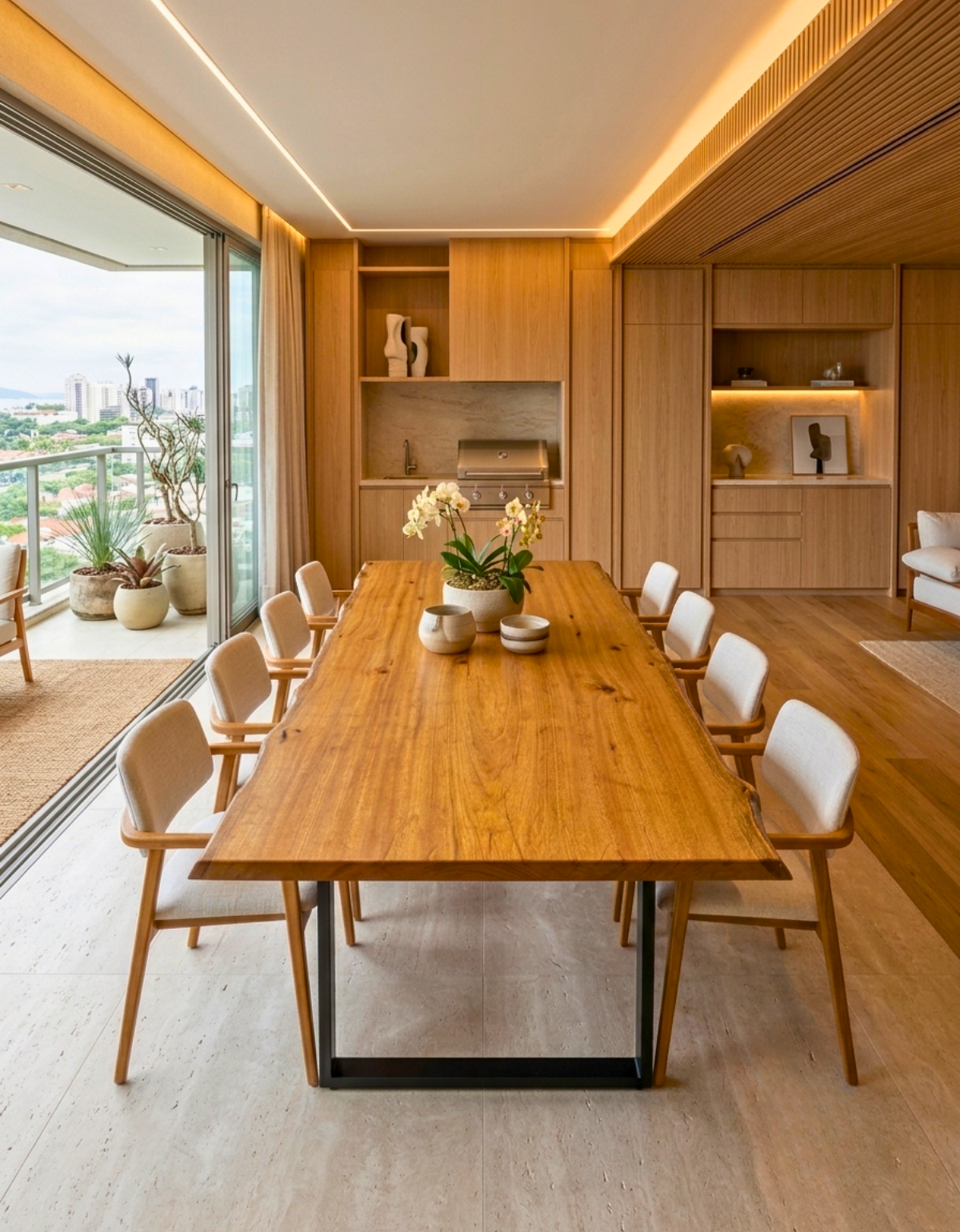 Mesa de Jantar Orgânica para 10 a 12 Pessoas - 1,40m x 3,00m Pequiá com Borda Natural