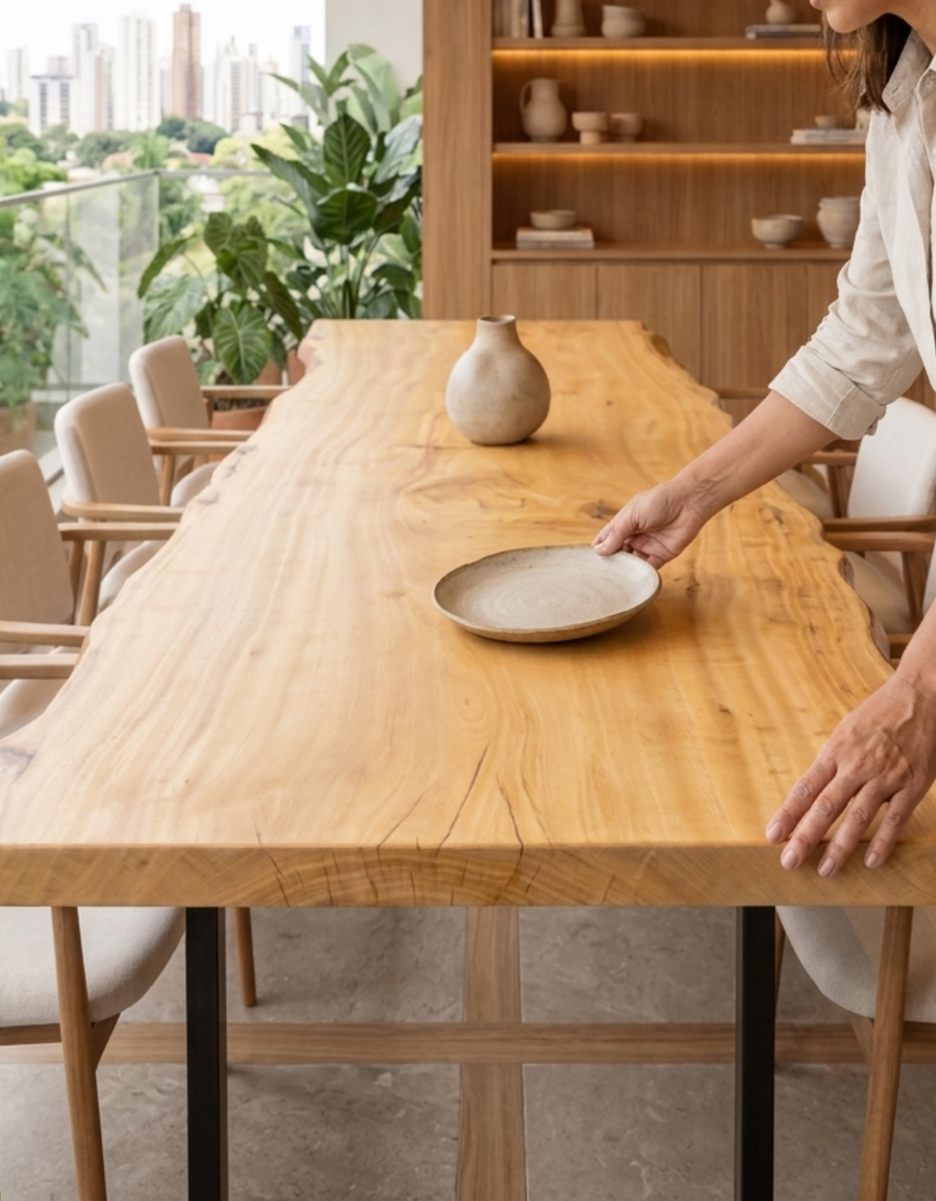 Mesa de Jantar Orgânica para 8 a 10 Pessoas - Pequiá com Borda Natural