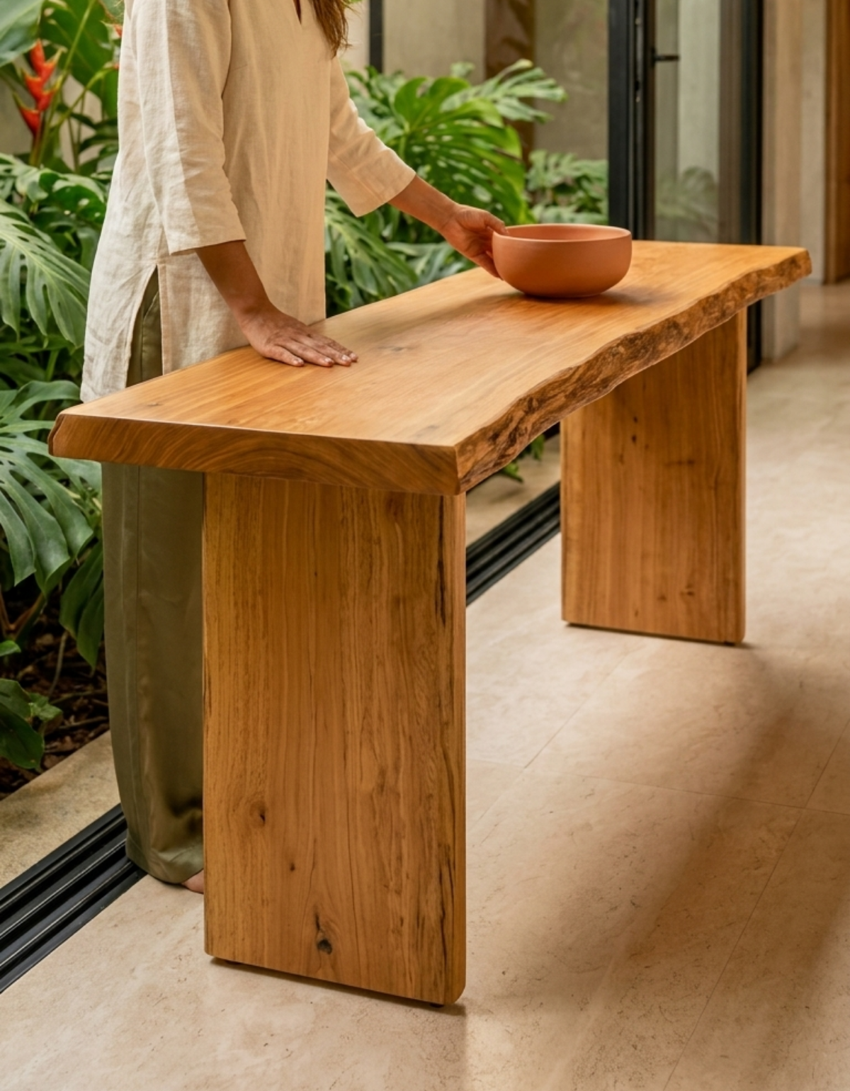 Aparador Orgânico em Madeira Maciça Pequiá - Design Borda Orgânica 2,00m x 50cm