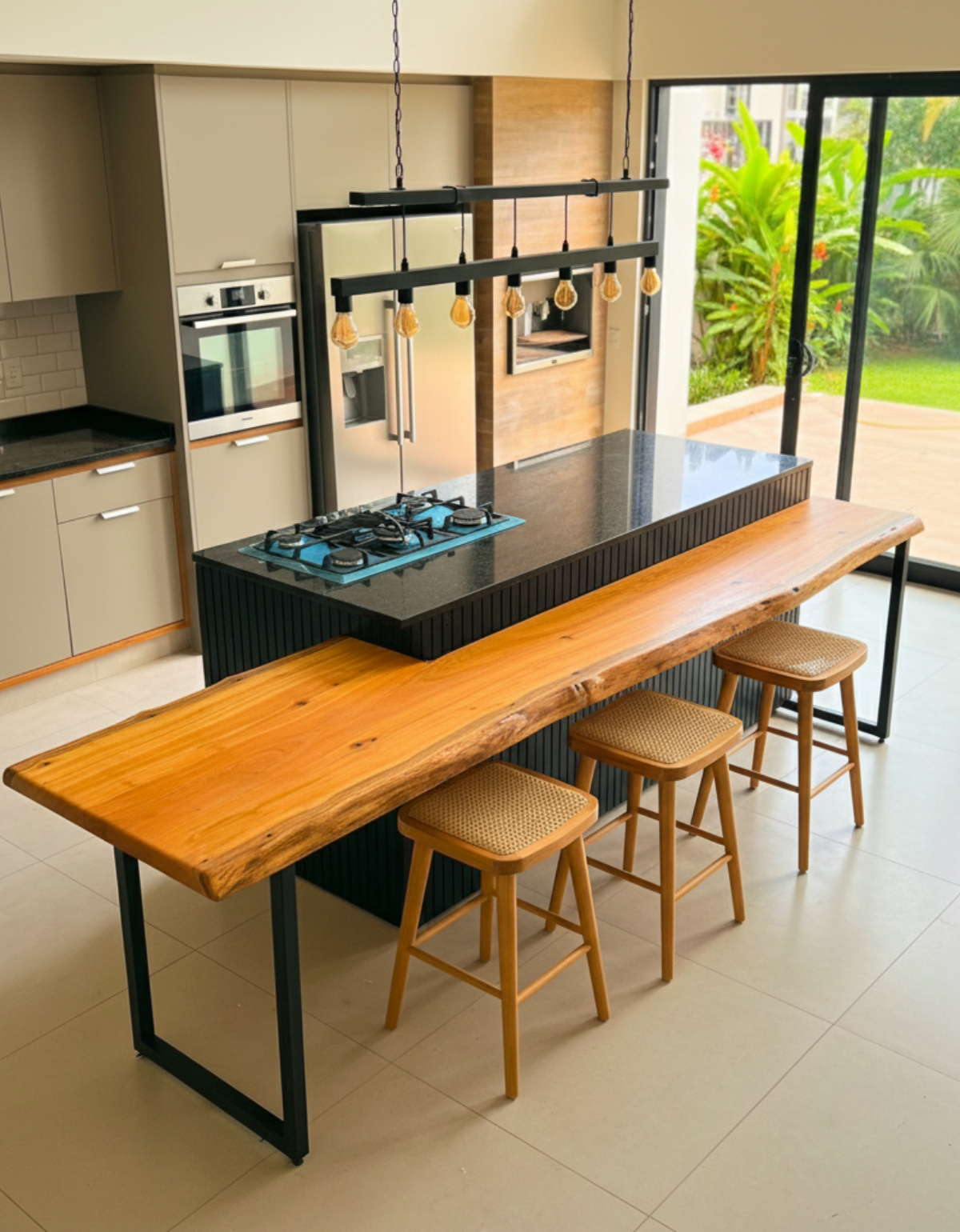 Extensão Gourmet em Madeira Maciça para Ilha de Mármore Personalize