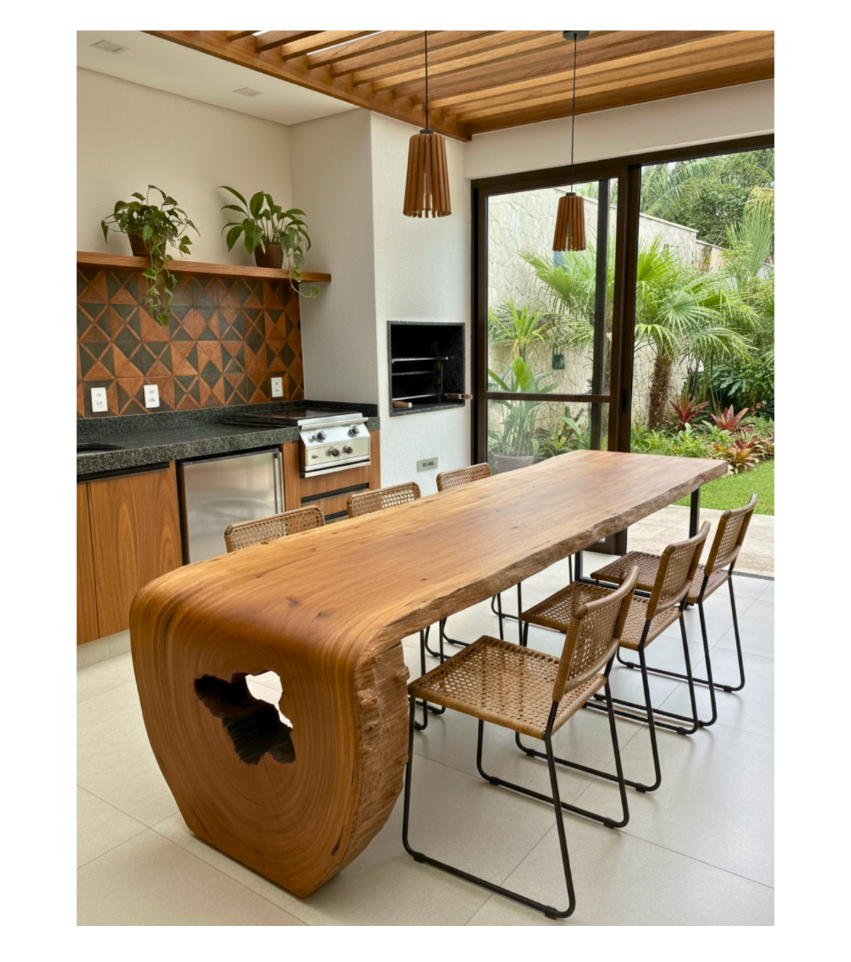 Mesa de Jantar Cascata Pequiá para 8 lugares - Borda Natural Orgânica