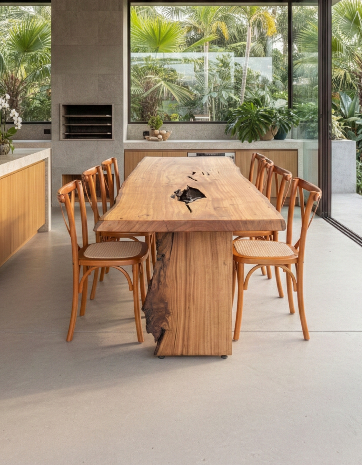 Mesa de Jantar Rústico Moderno 10 lugares - Péquia e Pés de Madeira Maciça